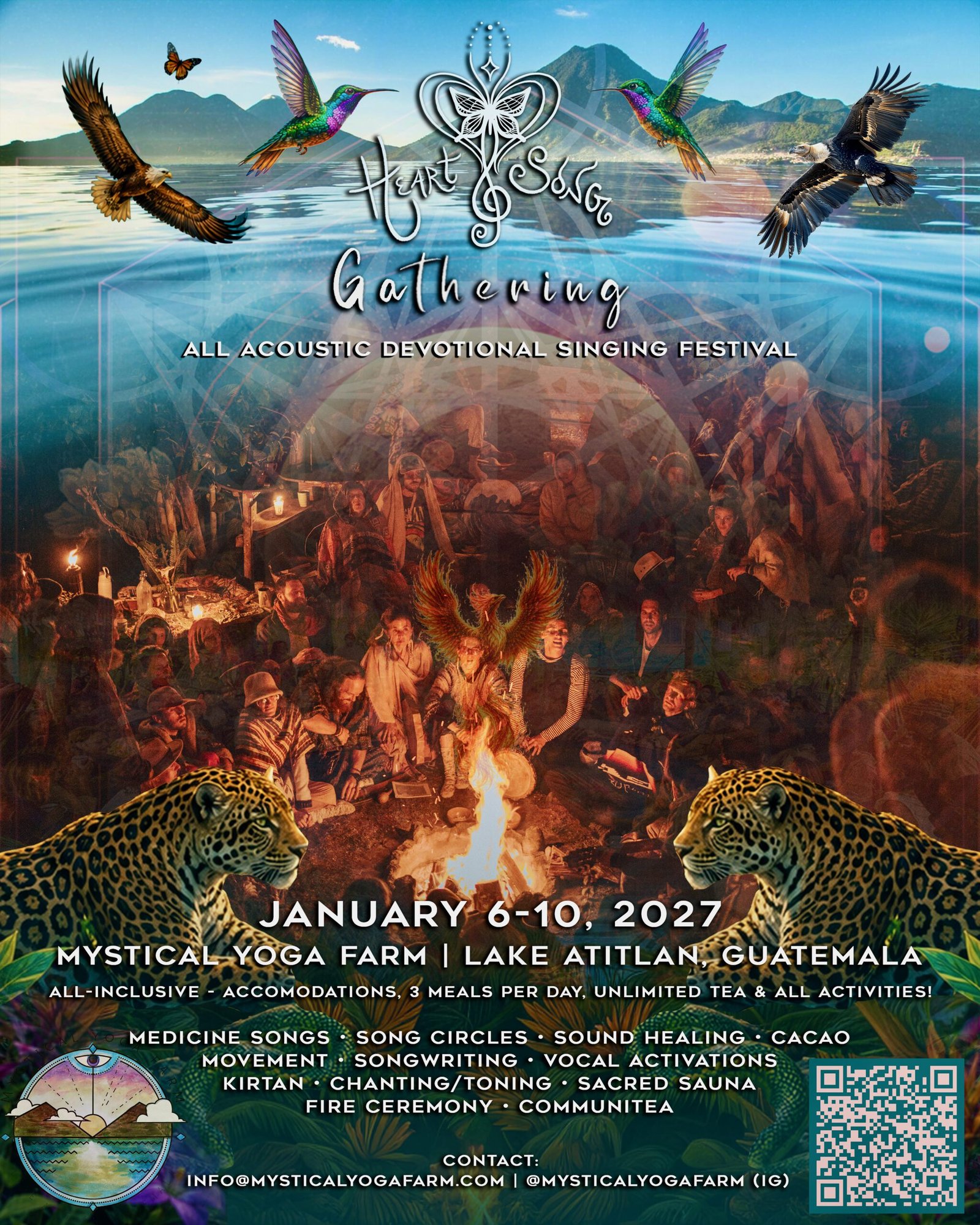 mystical yoga farm -heartsong singing retreat lake atitlan 2024 poster